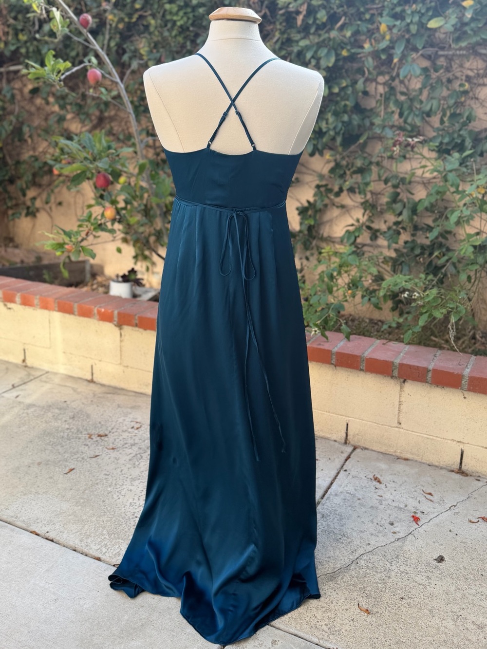 Yumi Kim Teal Satin Wrap Maxi Dress with Side Slit - Picture 9 of 14